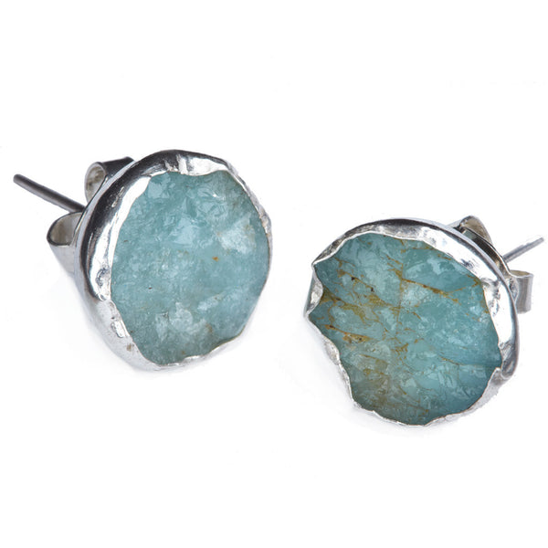 Silver Aquamarine Studs - Afghanistan